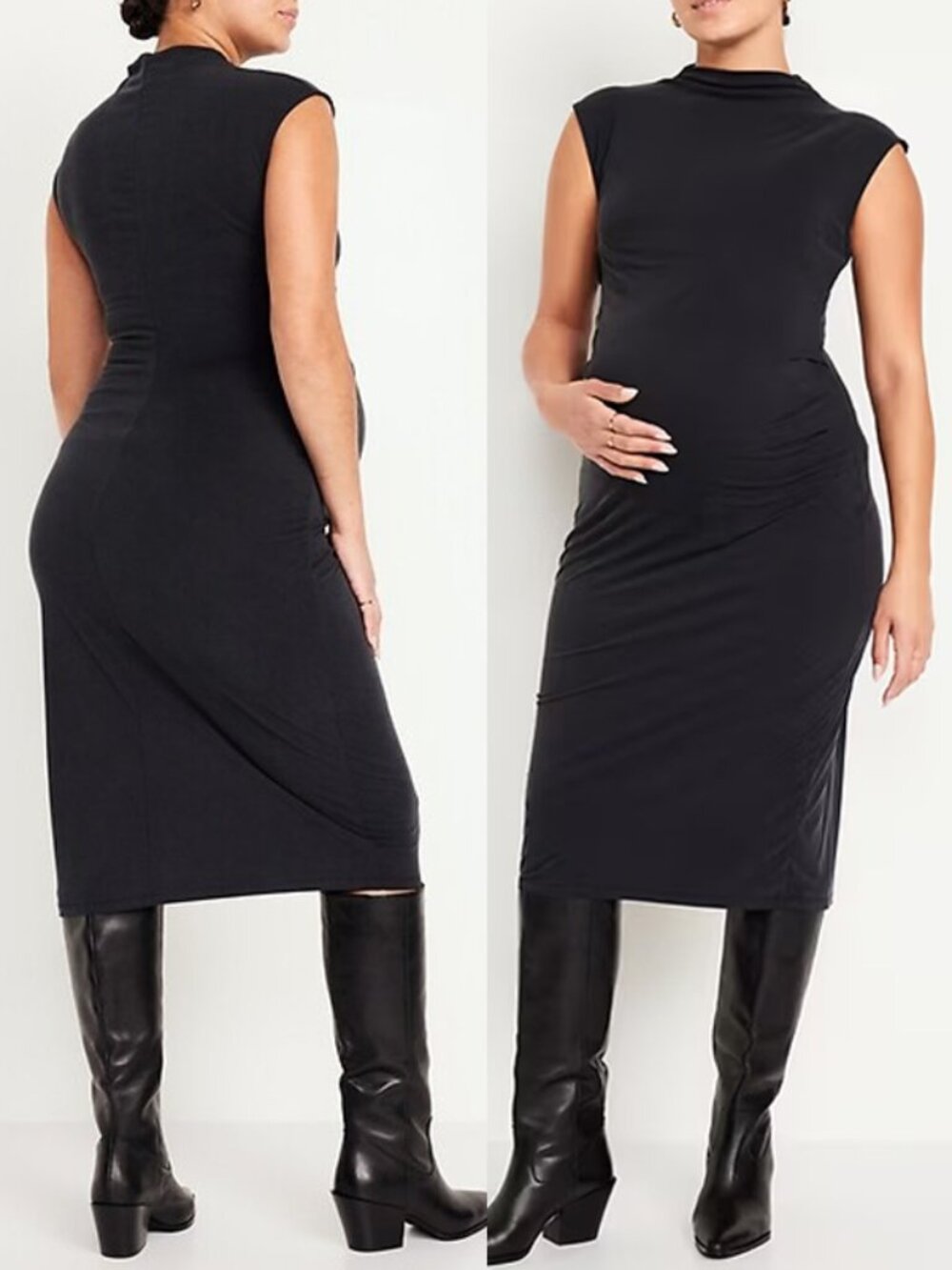 NEW Old Navy Maternity Mock Neck Midi Dress Size L Rib Knit Black Jack Pregnancy
